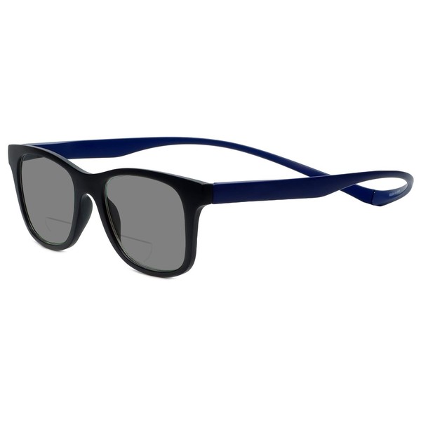 Gafas de sol Magz Chelsea BiFocal para mujer y hombre negro mate y azul/gris | Lectores de gafas de sol +3.00 | Marco de conexión trasero magnético