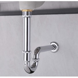 Orhemus Brass P Trap, 1 1/4 Bathroom Basin Sink Waste Trap Drain Kit with Flange and Slip Joint Extension Tube Drain Tailpiece, Adjustable Height, Polished Chrome