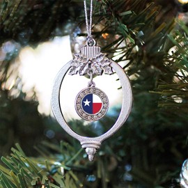 Inspired Silver - Texas Flag Silver Christmas Ornament - Circle Charm Christmas Tree Ornament with Cubic Zirconia - Holiday Hanging Decoration