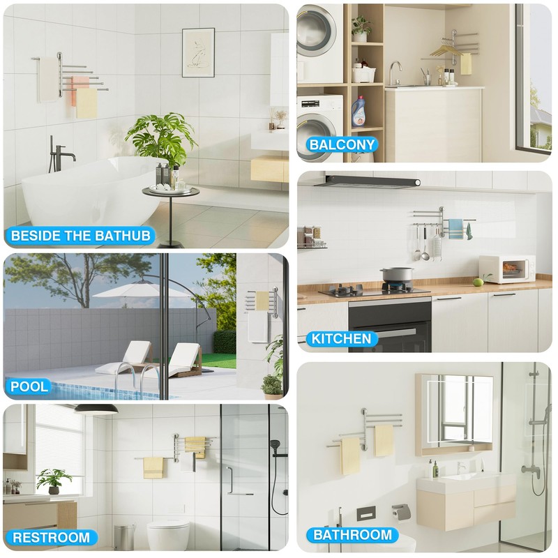 Alise Swivel Towel Rack, SUS304 Stainless Steel 6 Arms Towel
