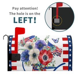 Patriotic Flower Magnetic Mailbox Cover - Large Size 25"x21" USA American Flag Decor for 4th of July, Memorial Day & Independence Day