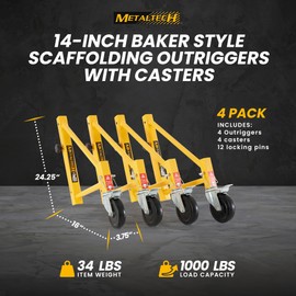 MetalTech 4 Pack Scaffold Outriggers, Baker Style Scaffolding Accessory Wheels, 14 Inch