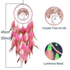Donko Pink Dream Catcher Tree of Life Dream Catchers with Luminous Bead Dream Catcher for Wall Hanging Handcrafted Dream Catcher Feather Ornaments for Bedroom Home Decoration