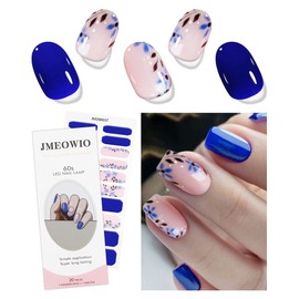 JMEOWIO Gel Nail Stickers Blue Pink Flower Semi Cured Gel Nail Strips Wraps UV/LED Nail Supplies Nail Art Design Decoration Accessories