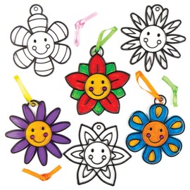 Baker Ross AC770 Smiley Flower Suncatcher Crafts for Kids, Hanging Window Decoration Kit for Children to Paint (Pack of 8), Assorted, 21 x 15 x 2.4 centimetres