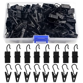 WMYCONGCONG 100 PCS Curtain Clips with Hooks, Small Heavy-Duty Hook Clip String Party Lights Hanger Wire Holder for Curtain Photos Home Decoration Shower Drapery Art Craft Display (Black)