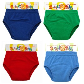 Bright Bots Potty Training Pants with Absorbent and Water Resistant Layer. Bright Pull On Washable Cotton Pants for Toddlers 4 Pack