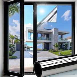 Hitzeschutzfolie Fenster außen & Innen Spiegelfolie Fenster Sichtschutz Fensterfolie Hitzeschutz Sonnenschutzfolie UV Schutzfolie Thermofolie Fenster gegen Hitze für Sommer Silber 75x400cm