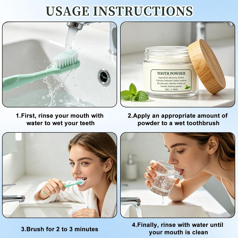 2Bottles Hydroxyapatite Tooth Powder, Remineralizing Tooth Powder, with Mint Gently
