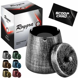 roygra Outdoor Ashtray for Outside Patio, Metal Windproof Smokeless Ashtray with Lid, Home Table Decor, Patio Decorations Outdoor, Ashtrays for Smokers Indoor - Black, Small (3.81 x 3.08 x 3.08’’)