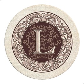Thirstystone 4-Pack Monogram Letter “L” Sandstone Coasters Manufactured in The USA Decorative, Absorbent, Easily Wipes Clean