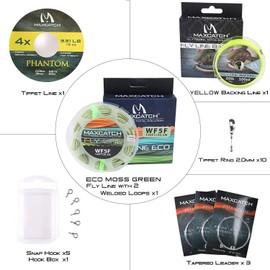 Maxcatch Avid Fly Reel with CNC-machined Aluminum Alloy Body 1/3,3/4, 5/6, 7/8,9/10wt (Green Reel+Line Combo, 5/6 wt)