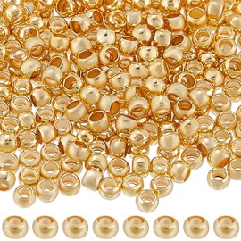 Beebeecraft 300Pcs 14K Gold Filled Brass Crimp Beads Positioning Spacer Beads 2mm Metal Rondelle Loose Beads with Storage Box for DIY Necklace Bracelets Anklets Making