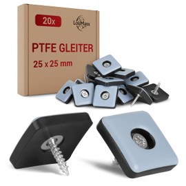 LouMaxx Teflon Gliders for Screwing - PTFE Chair Glides 25 x 25 mm - Effective Protection for Furniture and Floors - Set of 20 Teflon Furniture Glides for Effortless Gliding on Carpets and Floors