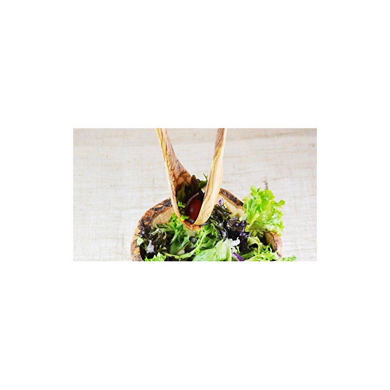 Olive Wood Salad Servers, Set of 2, Wood, Grain/Natural, 30