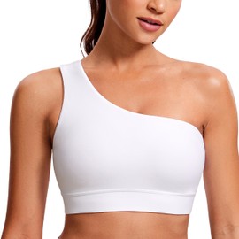 CRZ YOGA Butterluxe Womens One Shoulder Sports Bra - Sleeveless One Strap Low Impact Asymmetrical Workout Yoga Tops White Medium