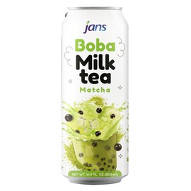 Jans Boba Milk Tea Matcha Flavor, Thick Sweet and Creamy Milk tea beverages with tapioca bubble boba, milky boba taiwanese tea 16.9 fl oz per can (Pack of 6)
