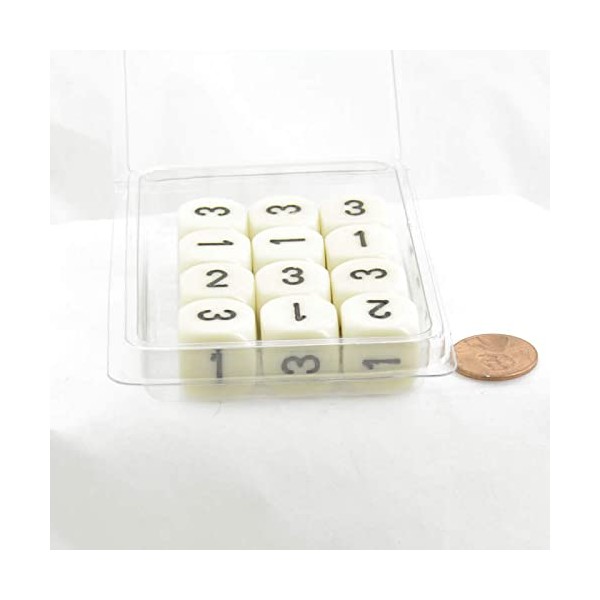 Ivory Opaque Dice with Black Numbers D3 (D6 1-3 Twice) 16mm (5/8in) Pack of 12 Wondertrail