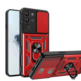 ESHUYI® Case for Red Magic 10 Pro/10 Pro+ with Slide Camera Cover, Military Grade Shockproof Protective Cover with Rotatable Metal Ring Kickstand [Support Magnetic Car Mount], Red