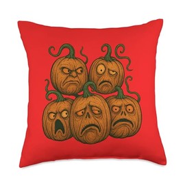 Haunted Pumpkin Faces Throw Pillow