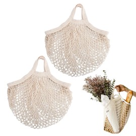 Shopping Bag Mesh, Reusable Mesh Bags, 30 x 35 x 10 cm Cotton Shopping Net Bag, Portable Mesh Bag, Shopping Net Bag, Cotton Shopping Net Bags, Shopping Bags Made of Cotton Rope, 2 Pieces, beige,