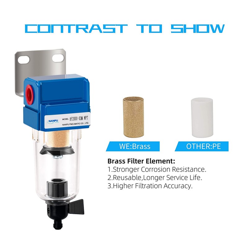 NANPU 1/4" NPT Compressed Air Line Filter, 5 Micron Brass