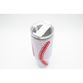 SEM LIFE 40 Oz Rhinestone Bling Tumbler with Handle and Straw (BASEBALL), Stainless Steel and Double Wall Insulated