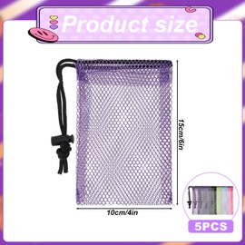 5 Pcs Colorful Drawstring Mesh Bags 6 x 4 Inch Small Nylon Storage Mesh Bags with Cord Lock Small Net Bags for Travel Stuff Organizing