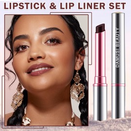 DAMUSI Lip Liner and Lipstick Combo,Dark Brown Lip Liner Lip Combo Sets,Smooth Creamy Lip Pencil,Long Lasting Lightweight Lipstick for Women,Moisturizing Tinted Lip Balm,Daily Lip Makeup