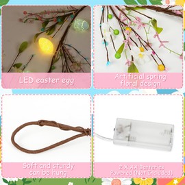 JUNEBRUSHS 6 FT Lighted Easter Egg Garland, Artificial Floral Spring Garlands for Mantle Fireplace Garland for Spring Home Decor Easter Party Indoor Outdoor Decoration