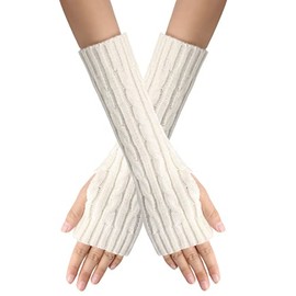 Womens Gloves Winter Knitted Fingerless Gloves With Thumb Hole Unisex Warm Gloves Windproof Gloves Women (White, One Size)
