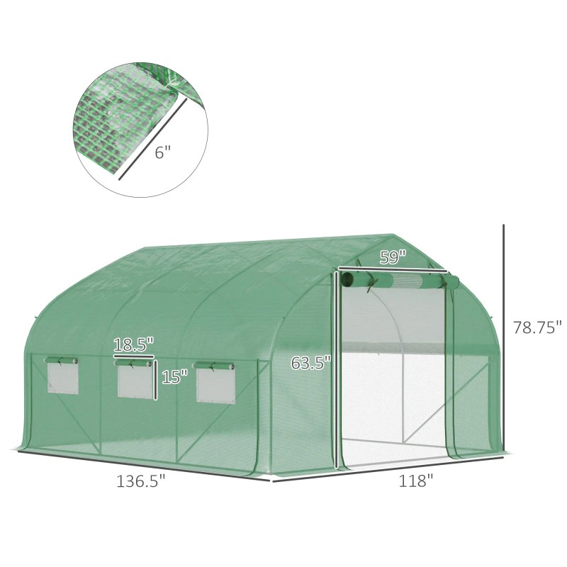 Walk-In High Tunnel Greenhouse with PVC and Metal Frame 11.5
