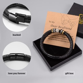 YELUWA To My Dear Boyfriend Bracelet, Stainless Steel Braided Leather Bracelet Gift for Boy, Birthday Graduation Father's Day Him from Girlfriend (UYE-B059)
