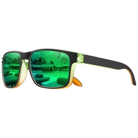 MEETSUN Polarized Sunglasses for Men Women Sports Driving Fishing Glasses UV400 Protection Black Green Orange Frame-Green Mirror Lens