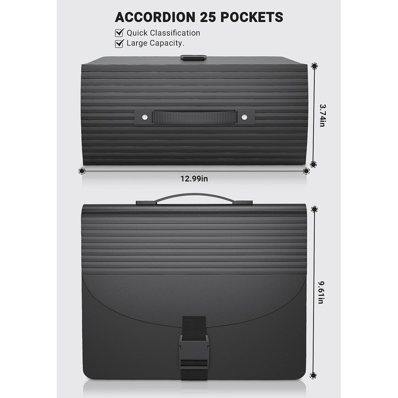 Vanulee 25 Pockets File Organiser Box File Folder,Document Organiser Concertina