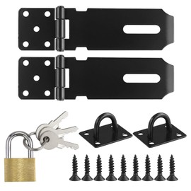 2 Sets Padlock Hasp 4 Inch Stainless Steel Hasp and Staple Heavy Duty Security Clasp Lock Latch Hasps with 1 Imitation Brass Lock with Screws for Shed Door Lock Window Cabinet(Black)