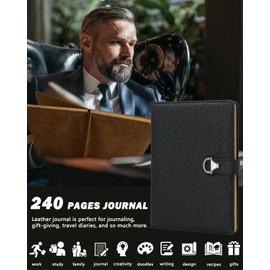 hi!SCI Lined Journal Notebook for Women Men, 240 Pages Hardcover Leather Journal, A5 College Ruled Hardcover Notebook for Writing, Note Taking (Black)