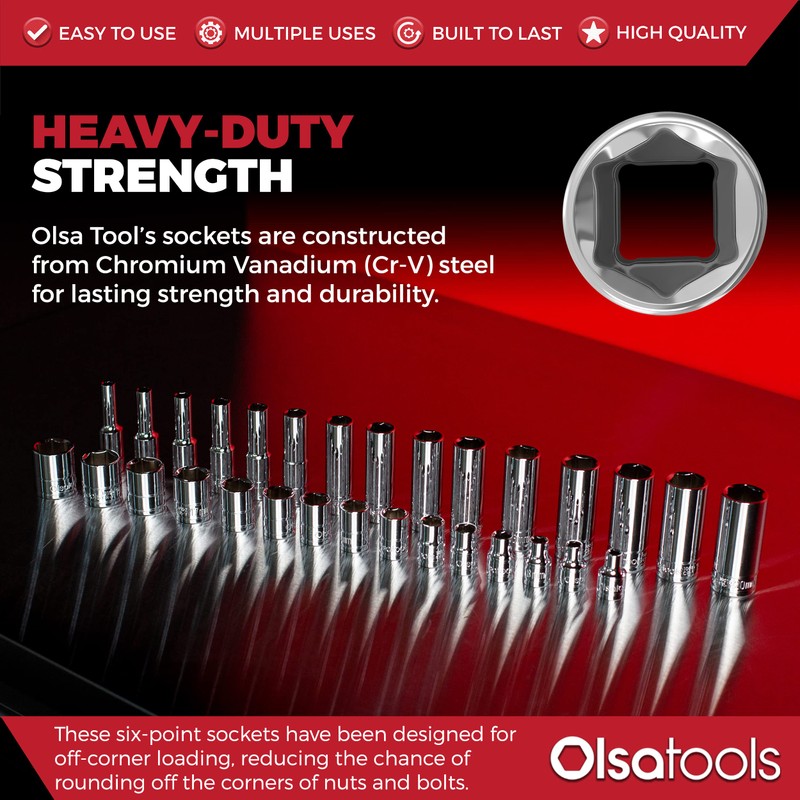 Olsa Tools Metric Socket Set (15pc) | 3/8-Inch Drive |