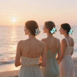 Flomiara 5PCS Flower Hair Clips for Women, Hawaiian Hair Claws Summer Travel Hair Accessories, Lateral Strong Hold, Printing Claw Clip Hairpin for Girls Women Thick Thin Hair, Gray Black, Blue Green