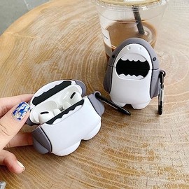 Linda funda de tiburón para Airpods ProPro 2 Gen 202320222019, divertida funda de dibujos animados Kawaii en 3D con kit de limpieza y llavero para... 