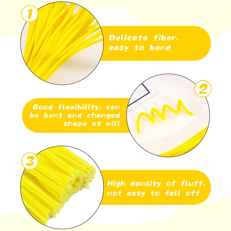 ZXIIXZ Pipe Cleaners Craft, 100Pcs Yellow Chenille Stems for Craft
