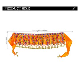 Bailinks Women's Orange Sequin Belly Dance Hip Scarf, Chiffon Wrap Skirt with Coins, Size 150cm/59inches x 22cm/8.6inches