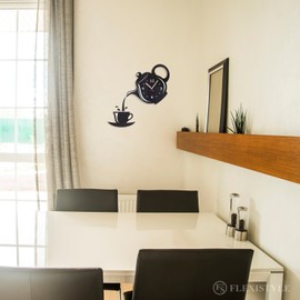 FLEXISTYLE Modern Wall Clock for Kitchen Cup and Jug 45 cm x 45 cm 3D Silent Design Made in EU