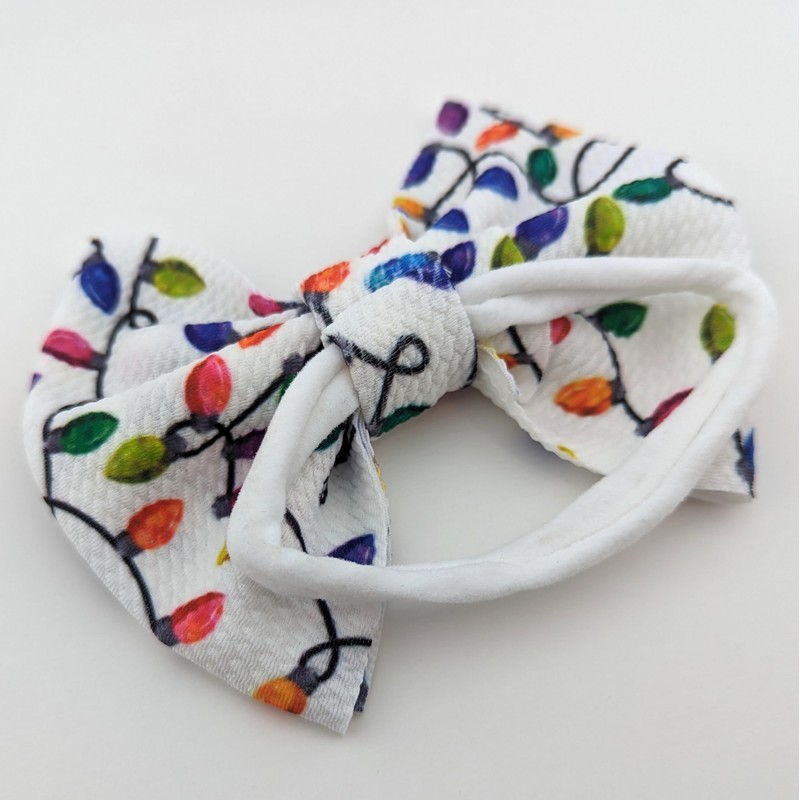 Christmas Light Bow and Nylon Headband, Handmade Bullet Fabric Holiday