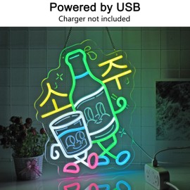 CNBEYOUNG Korean 소주 Soju Neon Sign, Neon Lights Hanging Wall Art Decoration for Korean Restaurant Shop Soju Bar Cafe Kitchen Party Home Decor, USB Powered Ultra Bright Dimmable,16.14x 12.2inches