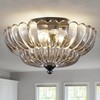 Modern Black Ceiling Light Fixture, 12" Clear Glass Flush Mount