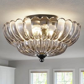 Modern Black Ceiling Light Fixture, 12" Clear Glass Flush Mount Chandeliers, Semi Flush Mount Ceiling Light Fixture Suitable for Living Room Hallway Kitchen Bedroom