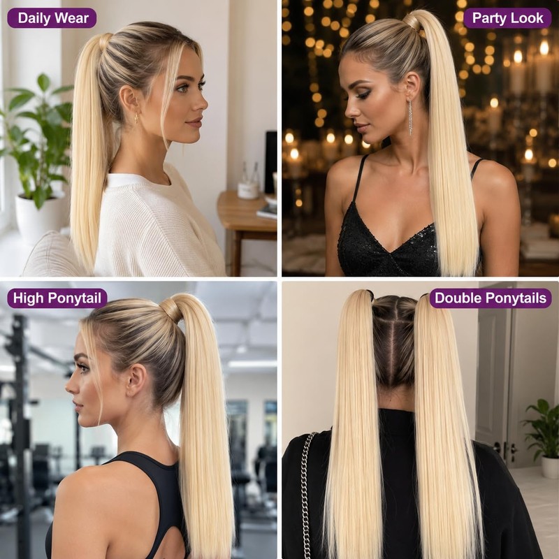 2 Pieces Blonde Ponytail Extension, 26 Inch Straight Braiding Hair,