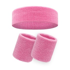 Sweatband Headband & Wristband Set – Super Absorbent Terry Cloth for Men & Women | Athletic Sweat Bands for Running, Gym, Yoga, Basketball & Tennis – Comfortable Sports Accessories (Pink)