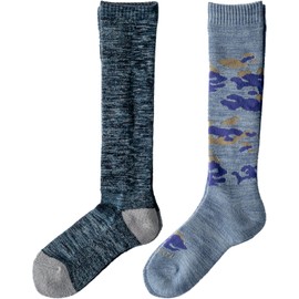 Chiyoji Men's Ski/Snowboard Socks, Set of 2, 9.8 - 10.6 inches (25 - 27 cm), Made in Japan, Blue & camouflage pattern blue × purple, 25.0-27.0 cm